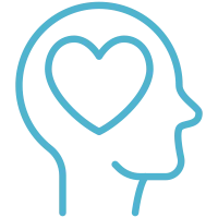 Icon of a head outline with a heart in the middle