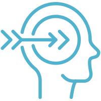 Icon of an outline of a head with an arrow