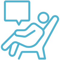 Icon of a person sitting in a chair with a speech bubble