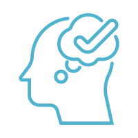 Icon of a thought bubble from a person's head with a check mark