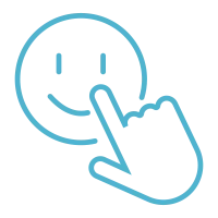 Icon of a smiley face with a pointed hand over it