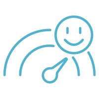 Icon of a meter gauge with the pointer at a smiley face